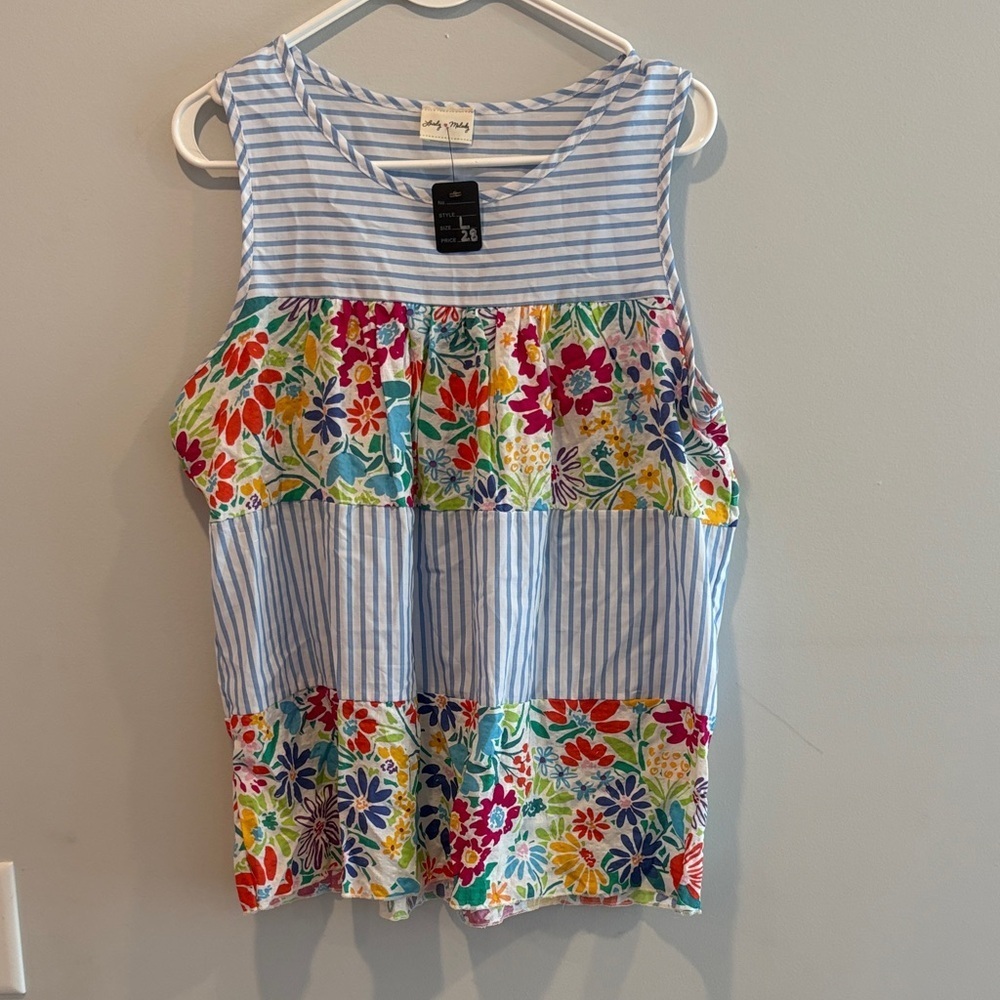 Vibrant Floral Striped Tank Top